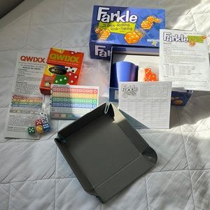 Quixx and Farkle dice games with leather mat for rolling dice  BRAND NEW